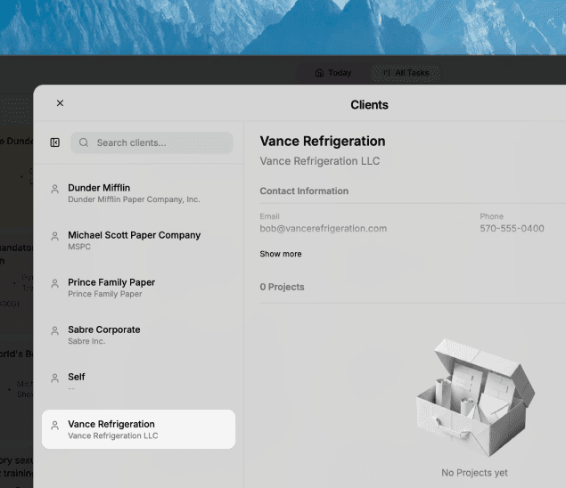 Clients and projects setup