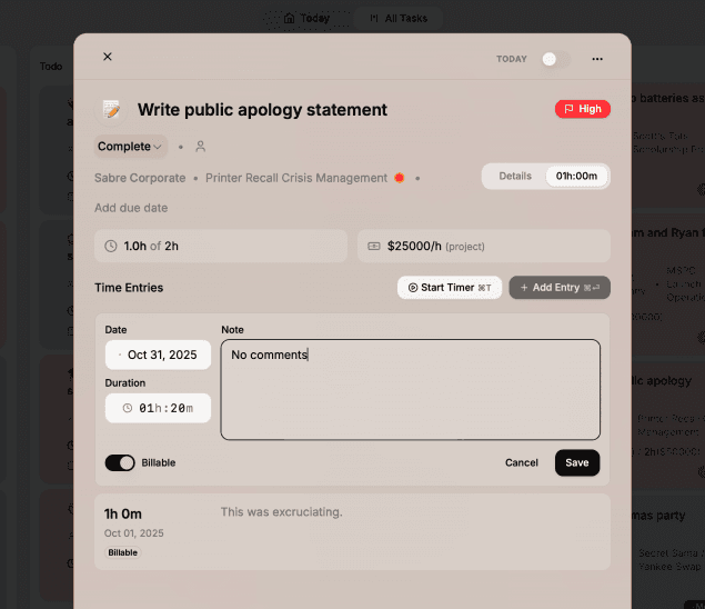 Timer and Time entries